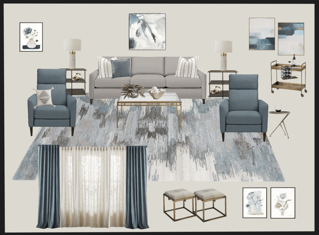 living room interior design, transitional, contemporary, modern