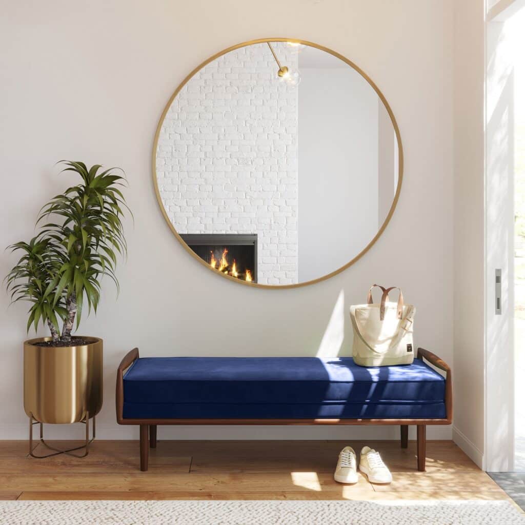 Entryway with bench and storage arranged for practical everyday use.