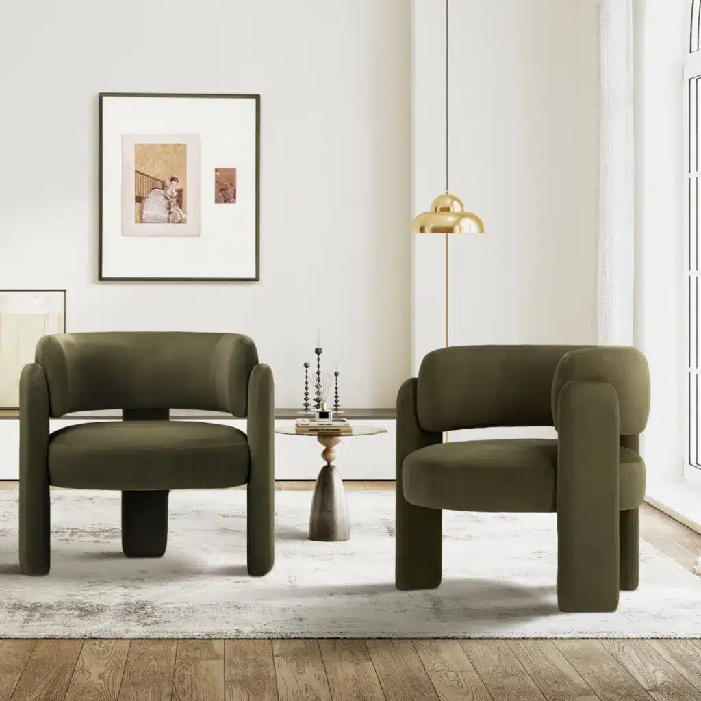 Set of two Wayfair accent chairs styled beside a small side table in a living room seating area.