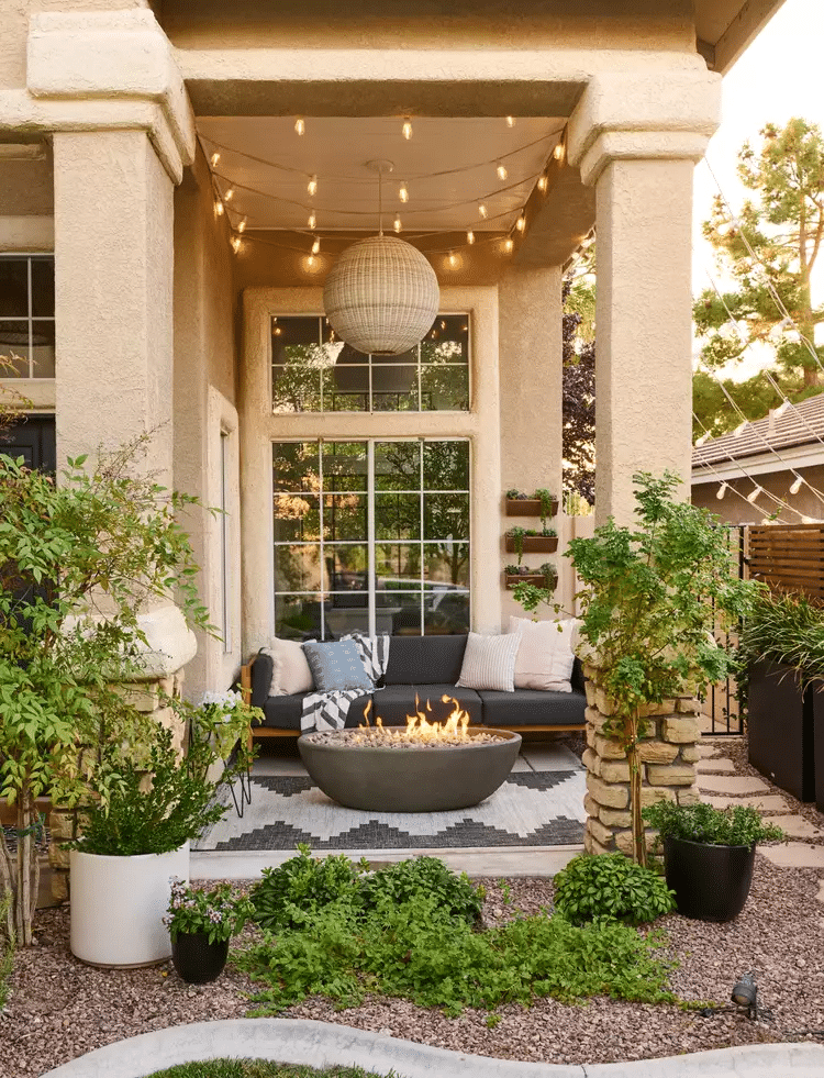 Small outdoor patio with compact furniture arranged for function and style.